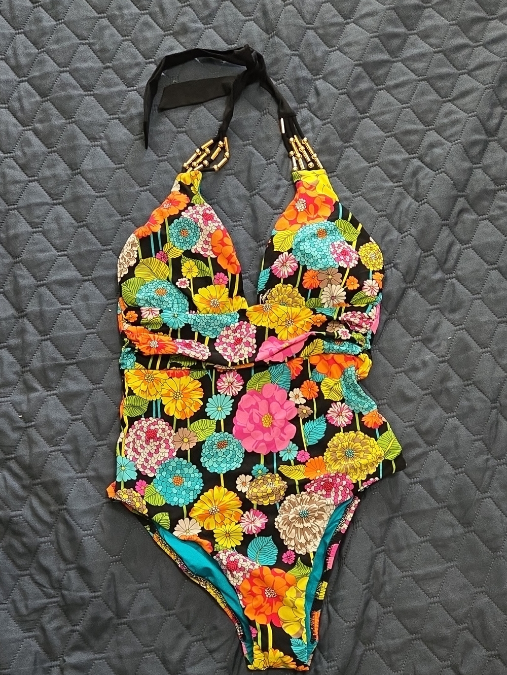 Trina Turk Black Multi Floral One-Piece Swimsuit